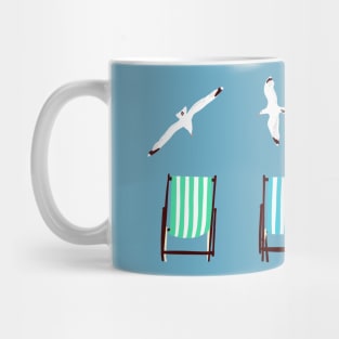 Summer, lounge chairs in the beach Mug